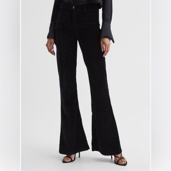 Reiss Isa Black Velvet Pants Sz 30 High Waist Wide Leg Holiday Capsule Event - Picture 3 of 16